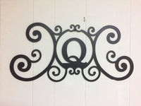 Monogram Initial Letter Wrought Iron Metal Scrolled Door Wall Decor 24" x 11"