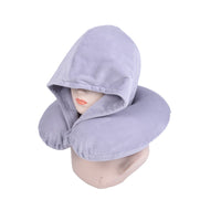 Luxury Quality U Shaped Memory Foam Neck Head Support Travel Pillow with Velvet Hoodie