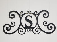 Monogram Initial Letter Wrought Iron Metal Scrolled Door Wall Decor 24" x 11"