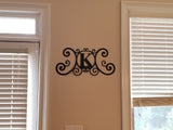 Monogram Initial Letter Wrought Iron Metal Scrolled Door Wall Decor 24" x 11"