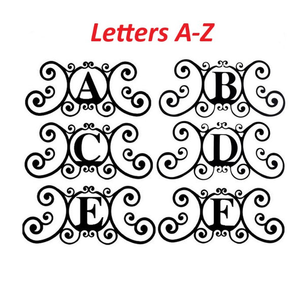 Monogram Initial Letter Wrought Iron Metal Scrolled Door Wall Decor 24" x 11"