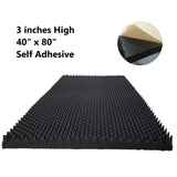 39" x 78" x 3" Self Adhesive Egg-Crate Black Acoustic Foam Panel Soundproofing Studio Car Audio