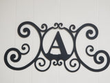 Monogram Initial Letter Wrought Iron Metal Scrolled Door Wall Decor 24" x 11"