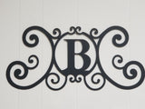 Monogram Initial Letter Wrought Iron Metal Scrolled Door Wall Decor 24" x 11"