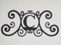 Monogram Initial Letter Wrought Iron Metal Scrolled Door Wall Decor 24" x 11"