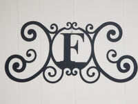 Monogram Initial Letter Wrought Iron Metal Scrolled Door Wall Decor 24" x 11"