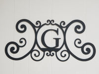 Monogram Initial Letter Wrought Iron Metal Scrolled Door Wall Decor 24" x 11"