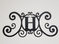 Monogram Initial Letter Wrought Iron Metal Scrolled Door Wall Decor 24" x 11"