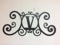 Monogram Initial Letter Wrought Iron Metal Scrolled Door Wall Decor 24" x 11"