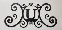 Monogram Initial Letter Wrought Iron Metal Scrolled Door Wall Decor 24" x 11"