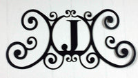 Monogram Initial Letter Wrought Iron Metal Scrolled Door Wall Decor 24" x 11"