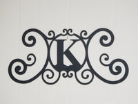 Monogram Initial Letter Wrought Iron Metal Scrolled Door Wall Decor 24" x 11"