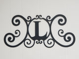 Monogram Initial Letter Wrought Iron Metal Scrolled Door Wall Decor 24" x 11"