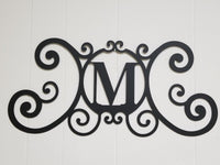 Monogram Initial Letter Wrought Iron Metal Scrolled Door Wall Decor 24" x 11"