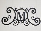 Monogram Initial Letter Wrought Iron Metal Scrolled Door Wall Decor 24" x 11"