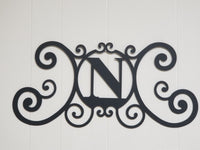 Monogram Initial Letter Wrought Iron Metal Scrolled Door Wall Decor 24" x 11"