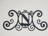 Monogram Initial Letter Wrought Iron Metal Scrolled Door Wall Decor 24" x 11"