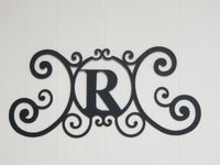 Monogram Initial Letter Wrought Iron Metal Scrolled Door Wall Decor 24" x 11"