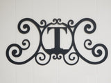 Monogram Initial Letter Wrought Iron Metal Scrolled Door Wall Decor 24" x 11"