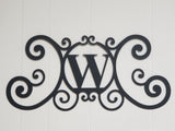 Monogram Initial Letter Wrought Iron Metal Scrolled Door Wall Decor 24" x 11"