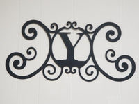 Monogram Initial Letter Wrought Iron Metal Scrolled Door Wall Decor 24" x 11"