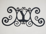 Monogram Initial Letter Wrought Iron Metal Scrolled Door Wall Decor 24" x 11"