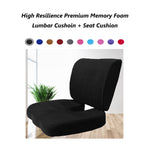 2PC SET - Premium High Resilience Memory Foam Lumbar Support Back Cushion and Coccyx Seat Cushion Pad